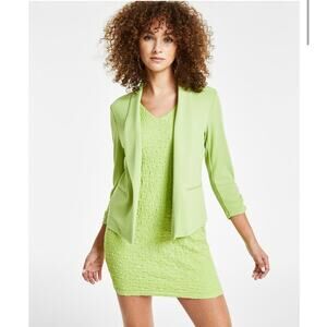 NWT Bar III Jacket Women's Petite Size SP Spring Lime Green 3/4 Ruched Sleeves